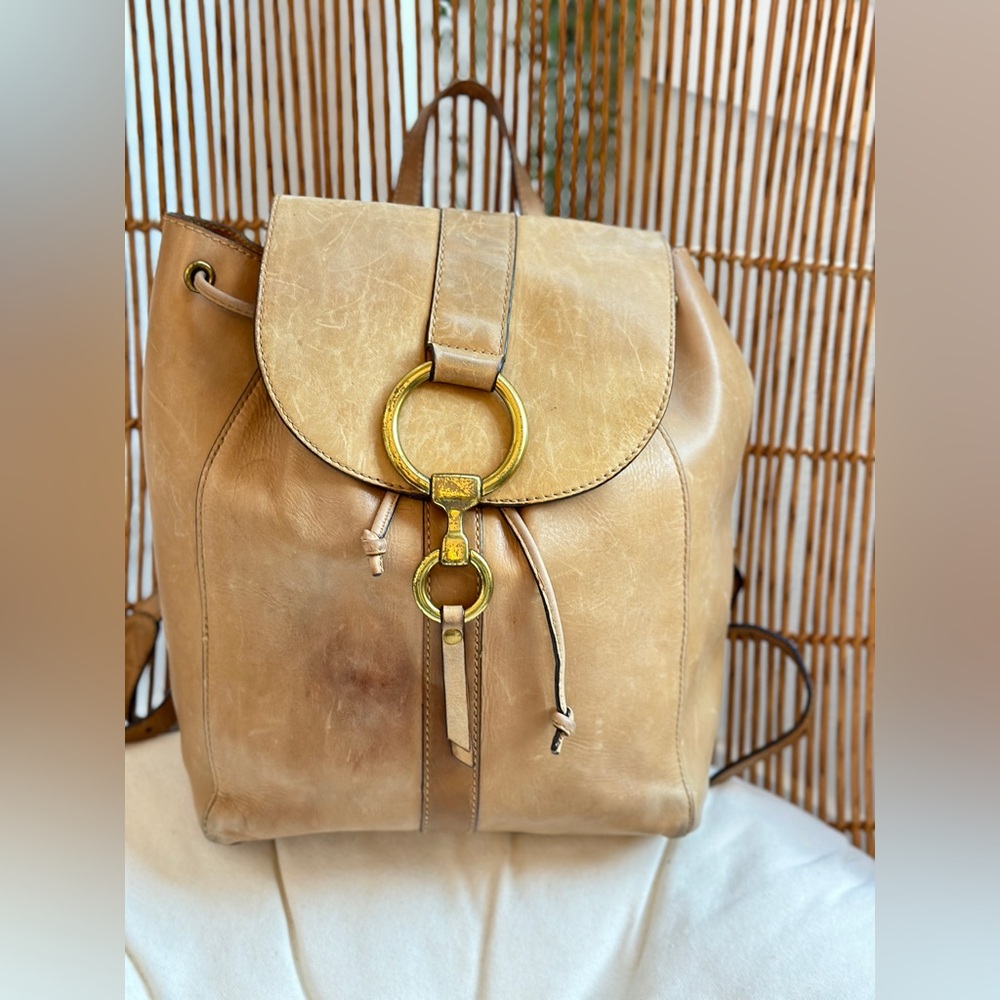 Frye Light Brown Leather Backpack with Gold Accents